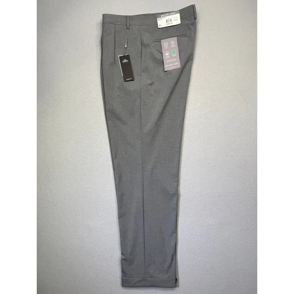 Michael Kors Men's Pleated Solid Classic Fit Pants Grey 40x32 $98